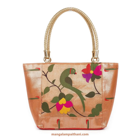 Paithani silk bag floral bird design