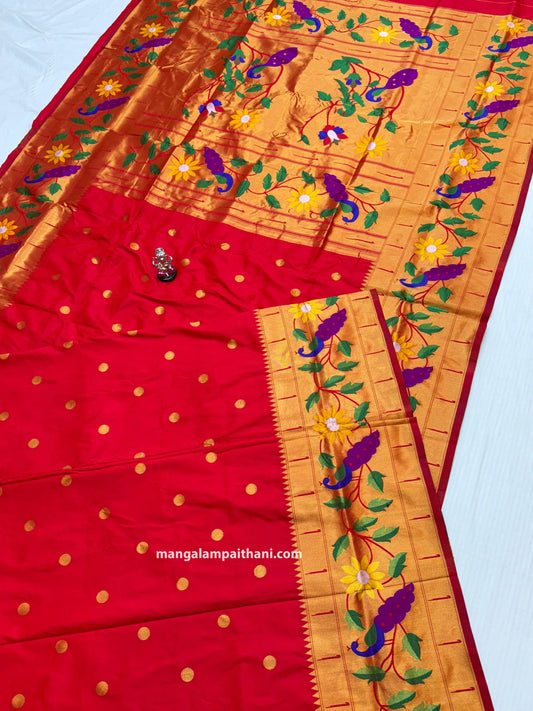 red silk paithani saree