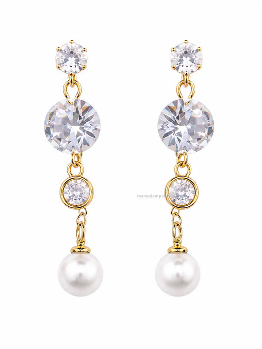 Gold plated crystal and pearl drop earrings for women