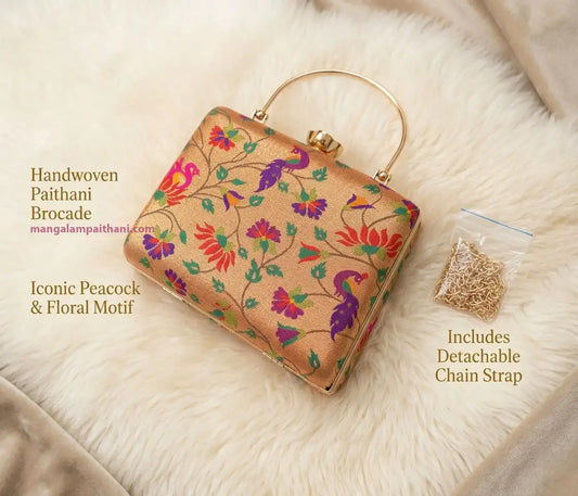 Traditional golden ethnic clutch purse for women