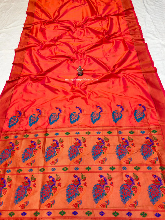Red saree with peacock patterns, yeola saree