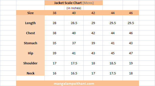 jacket size scale chart