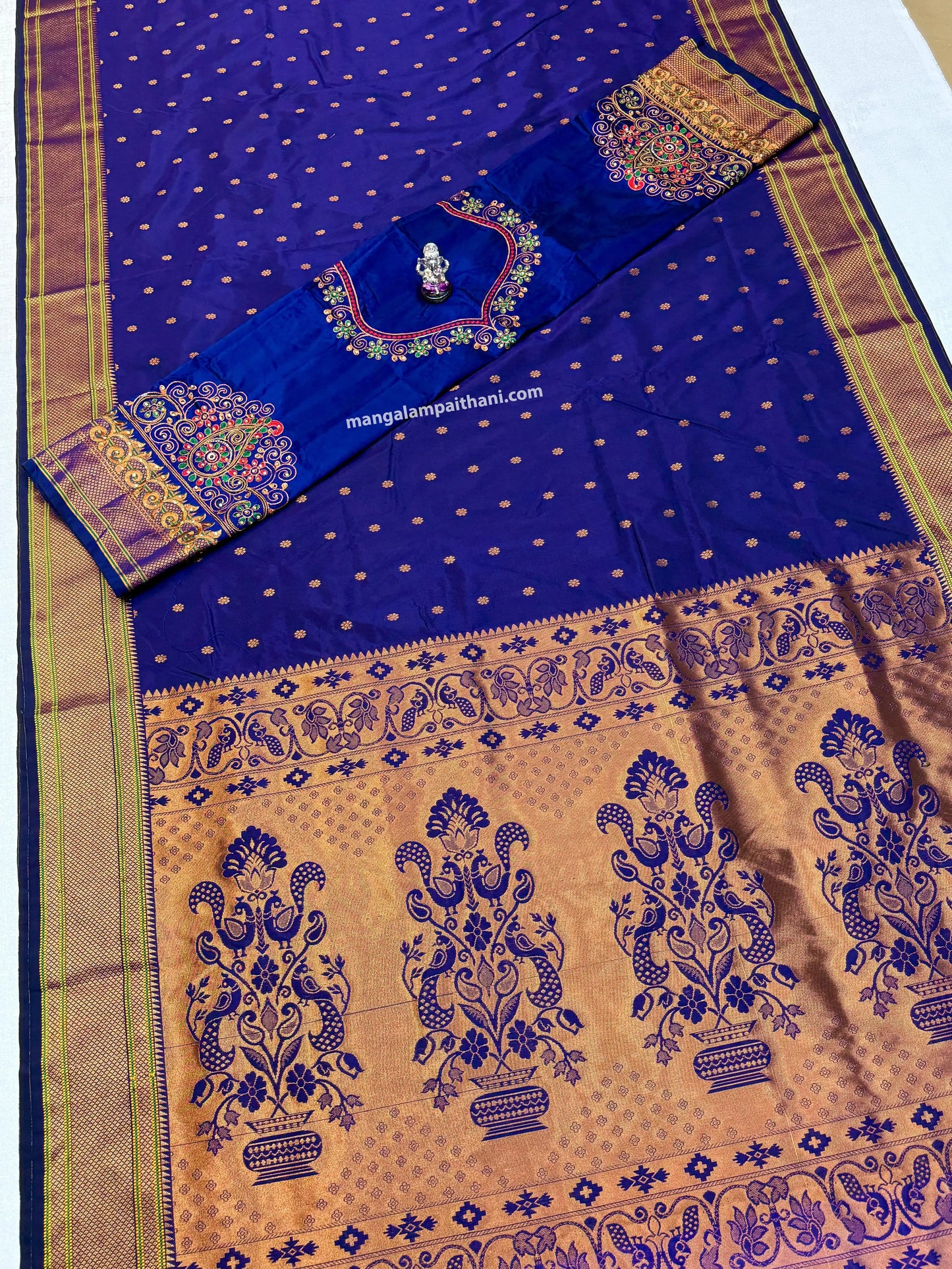 Blue and gold traditional saree, mangalam saree