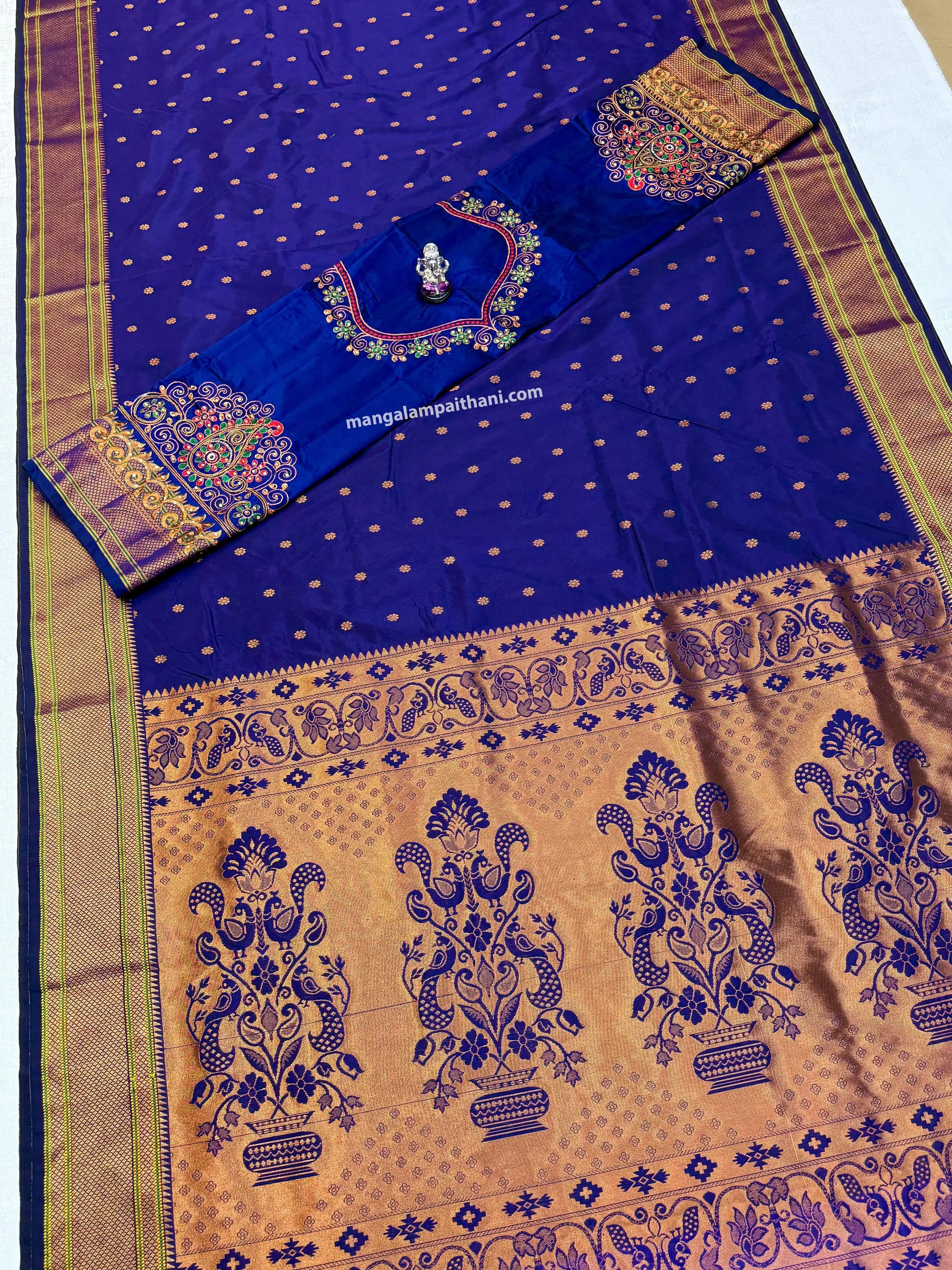 Blue and gold traditional saree, mangalam saree