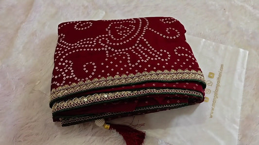 Maroon Bandhani Saree with Designer Gota Patti