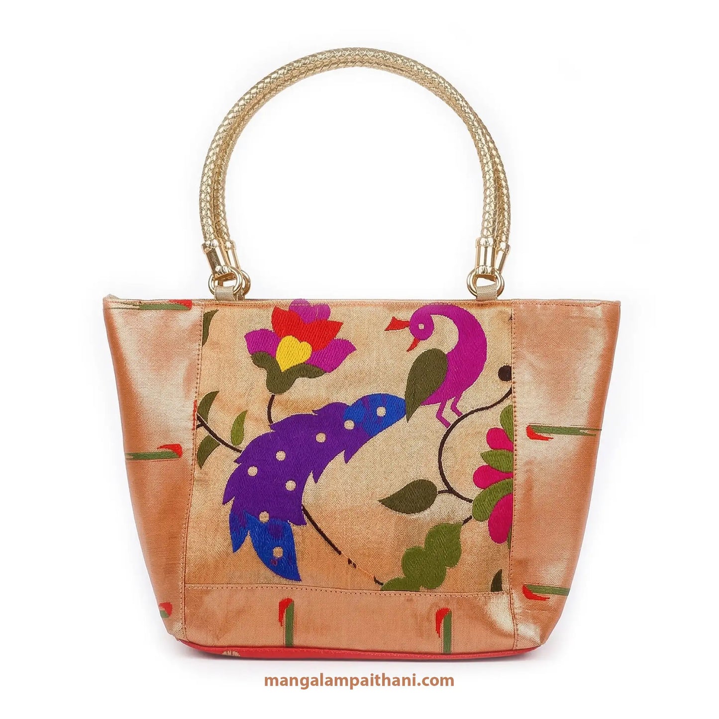 Paithani handbag with peacock design