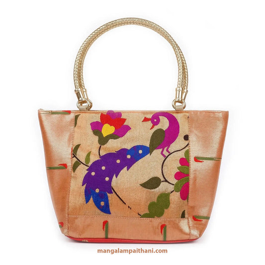 Paithani handbag with peacock design