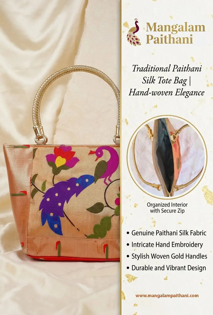 Traditional Paithani Silk Tote Bag