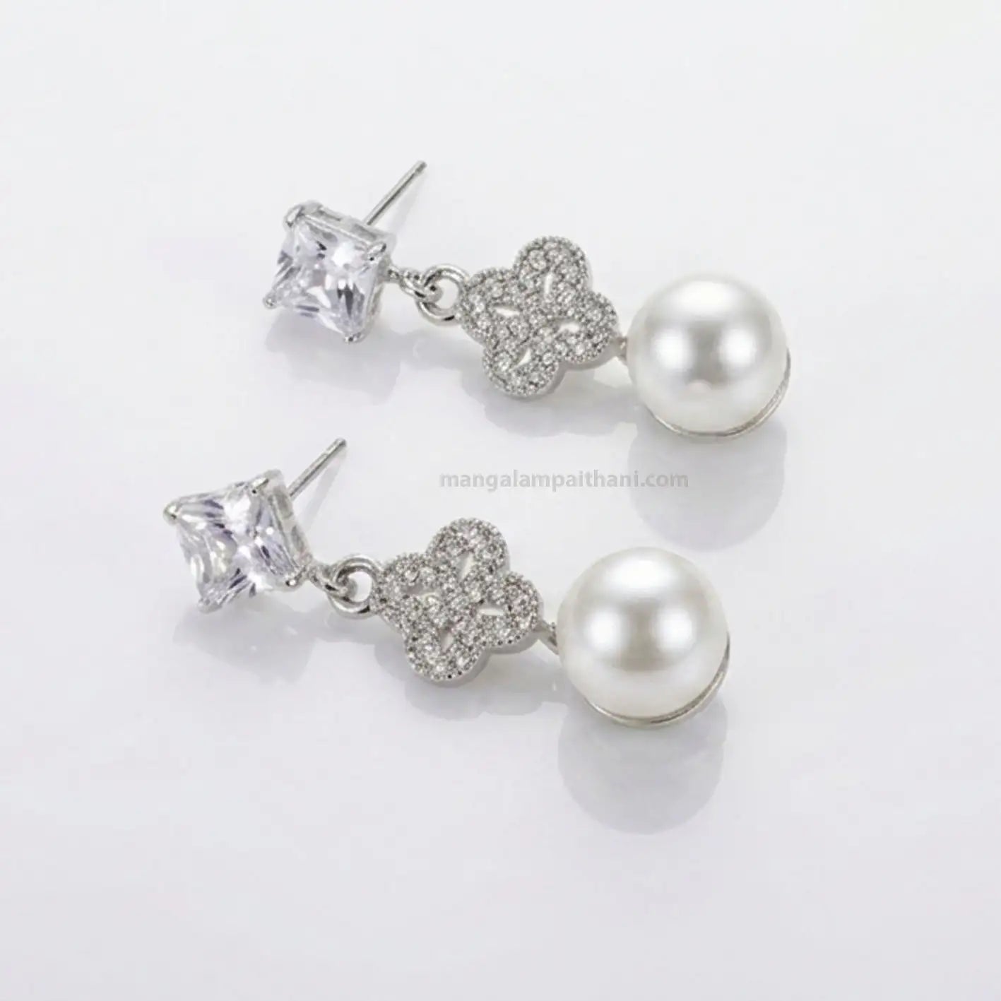 Silver-Tone Pearl Drop Earrings Combo Set