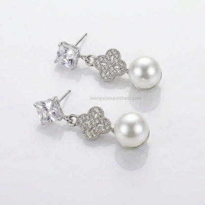 Silver-Tone Pearl Drop Earrings Combo Set
