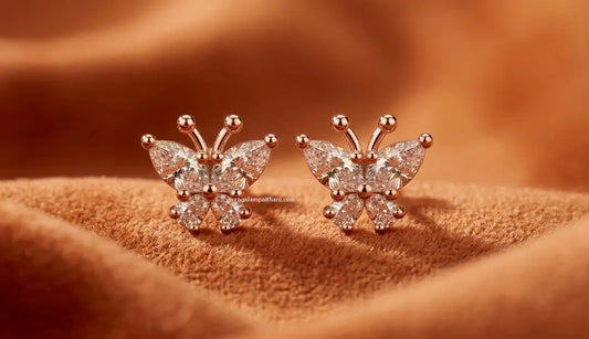 Rose gold butterfly crystal stud earrings for women