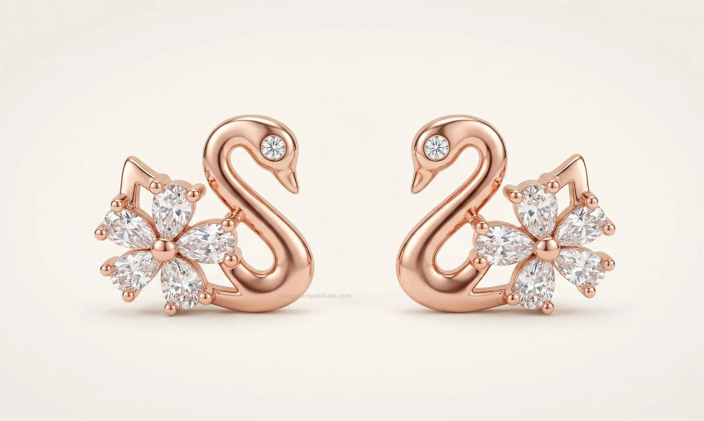 rose gold swan earrings