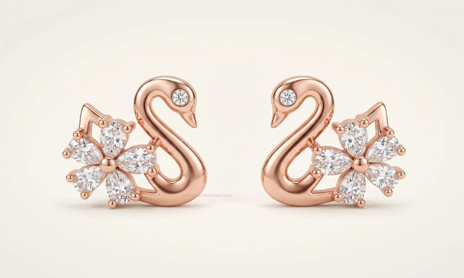 rose gold swan earrings