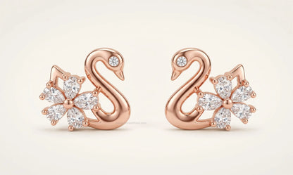 rose gold swan earrings