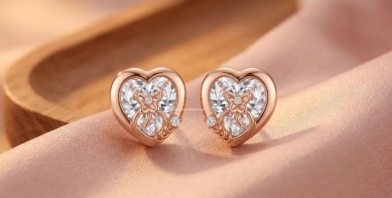 Rose gold heart crystal stud earrings for women