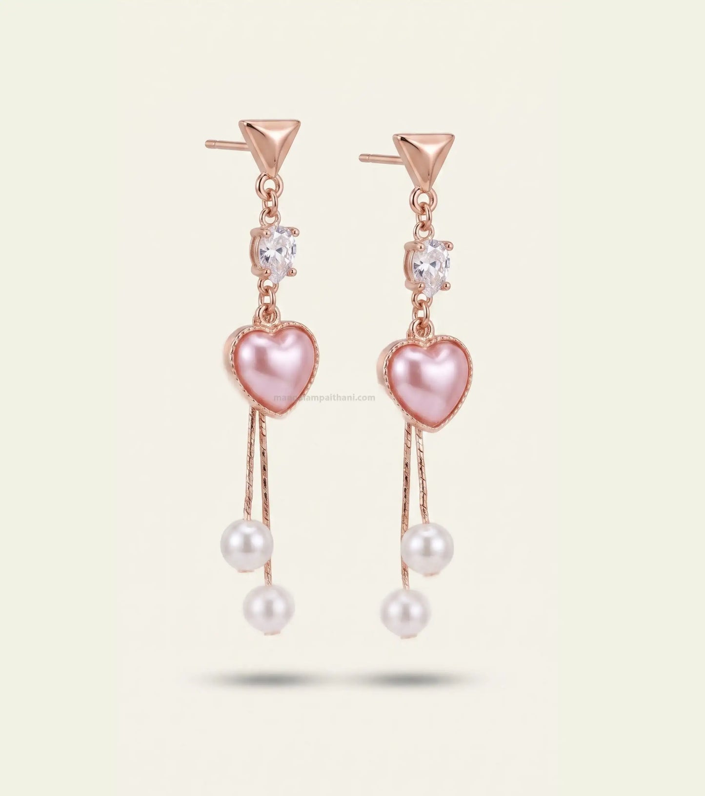 Pink heart pearl tassel earrings for women