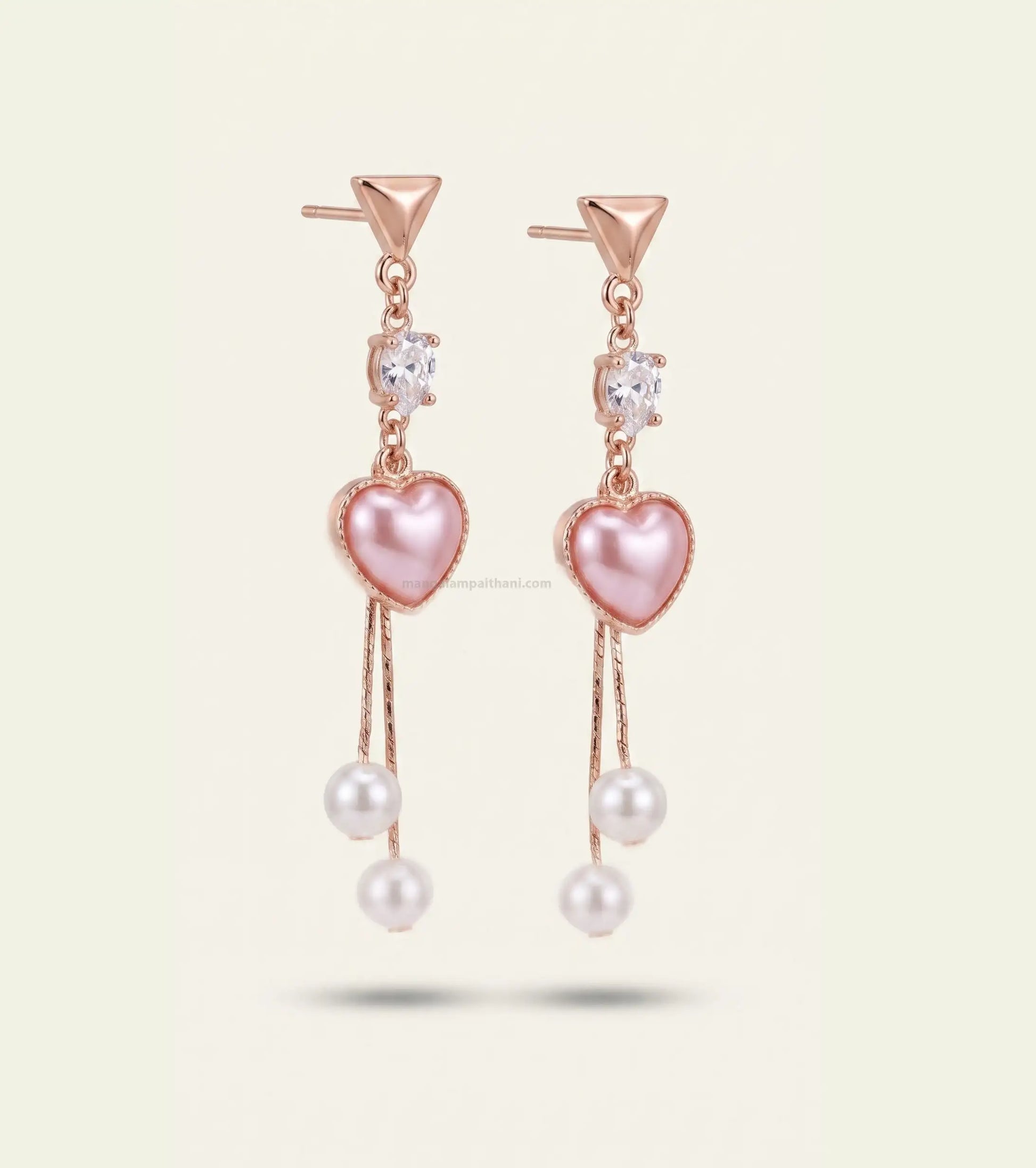Pink heart pearl tassel earrings for women