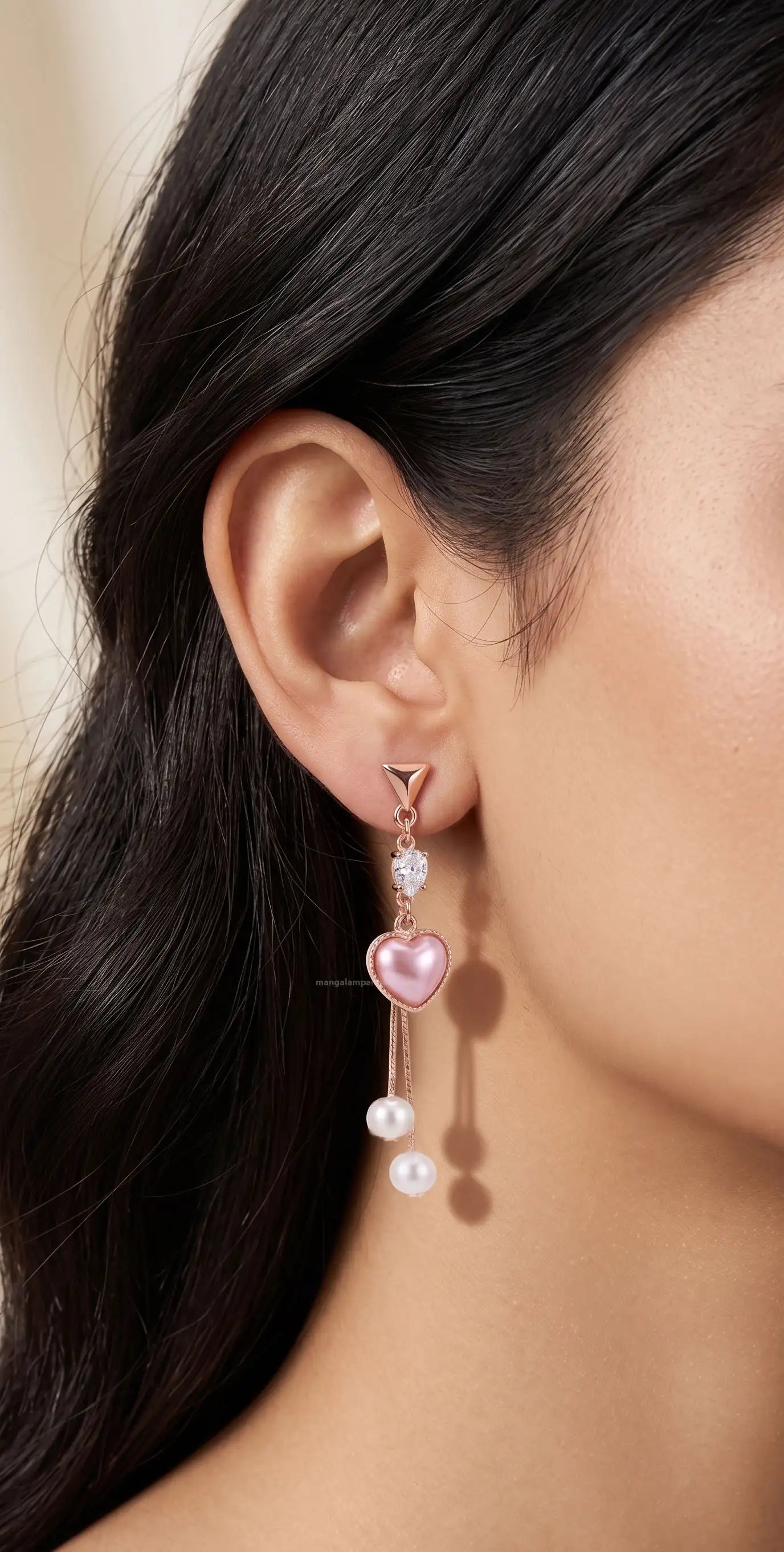 Korean style heart pearl earrings for women