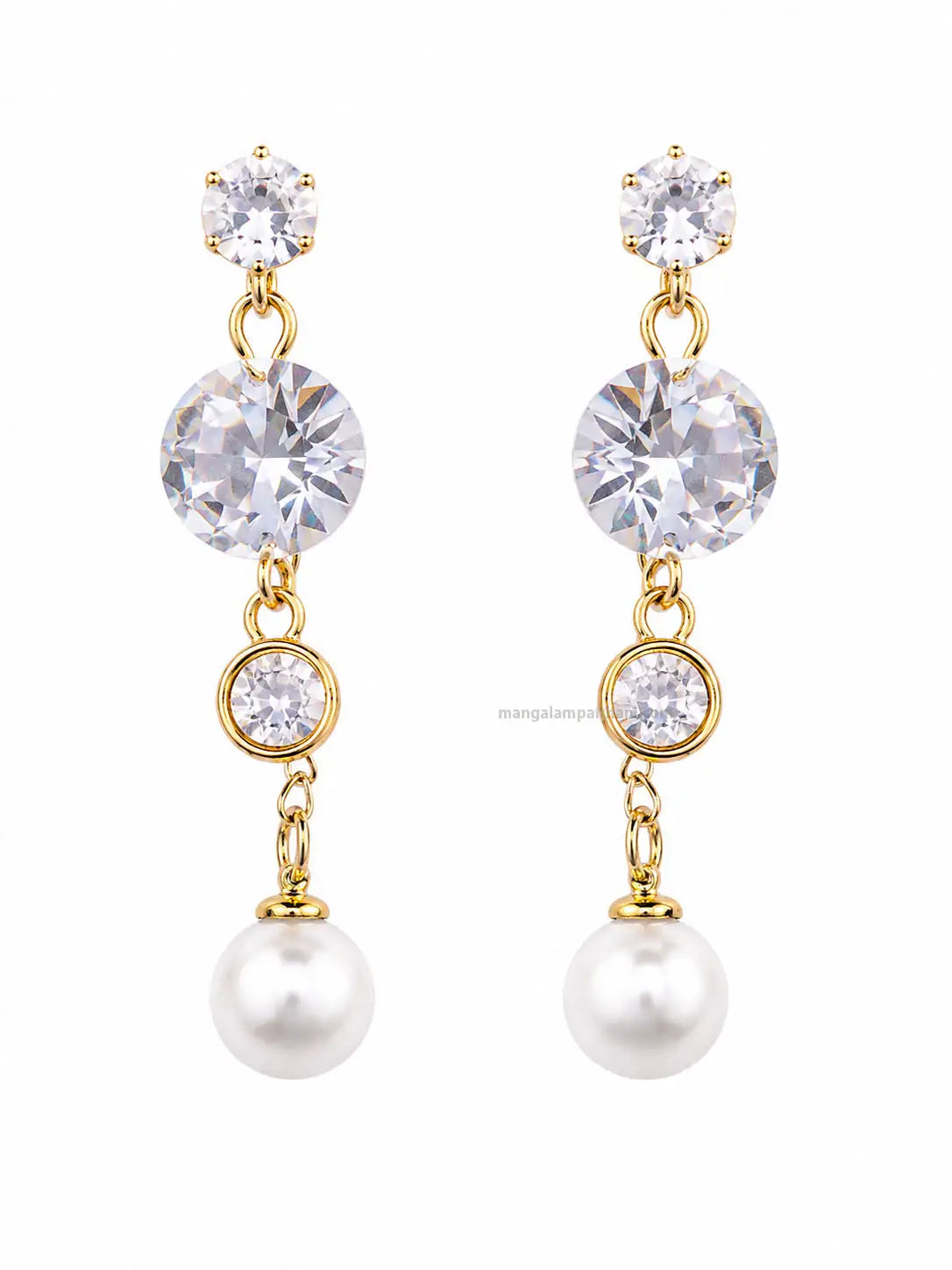 Gold plated crystal and pearl drop earrings for women