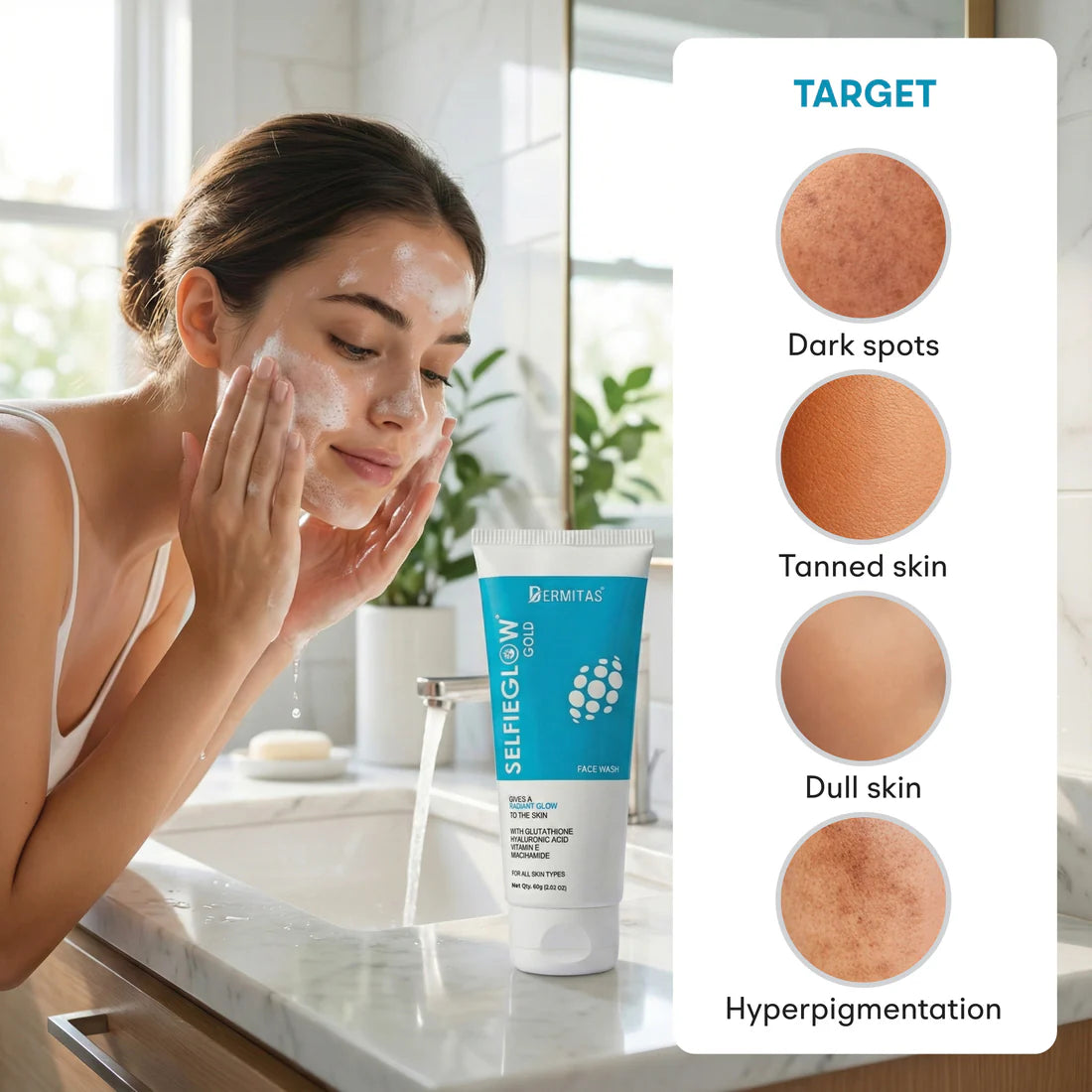 selfieglow gold glutathione face wash benefits