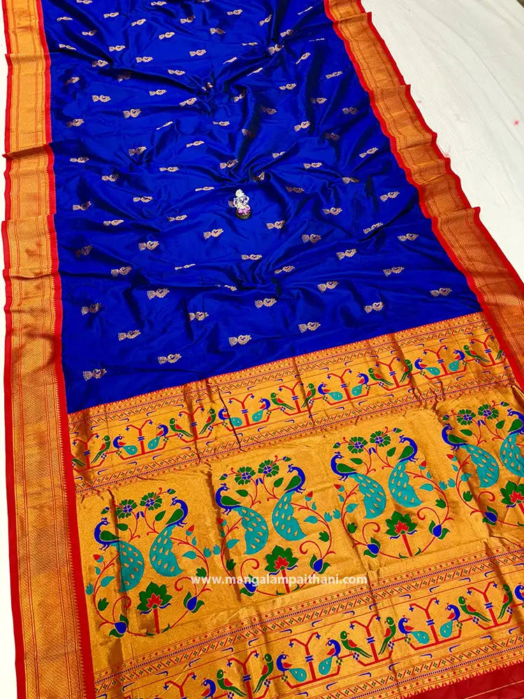 blue and gold saree yeola paithani saree