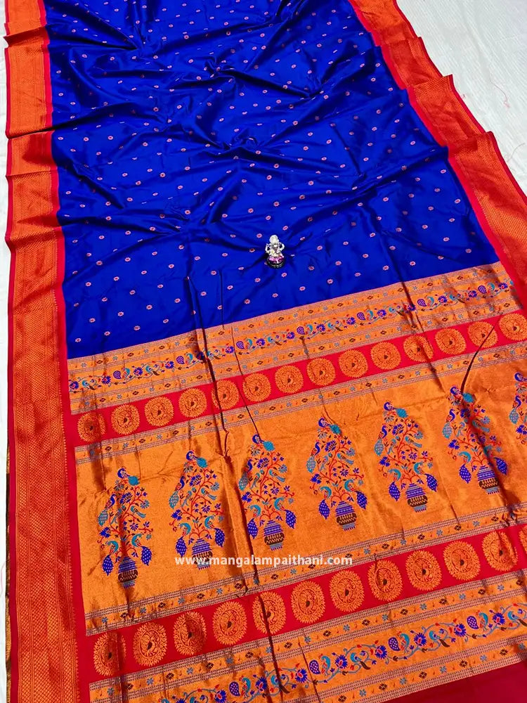 blue orange yevla paithani saree mangalam paithani saree