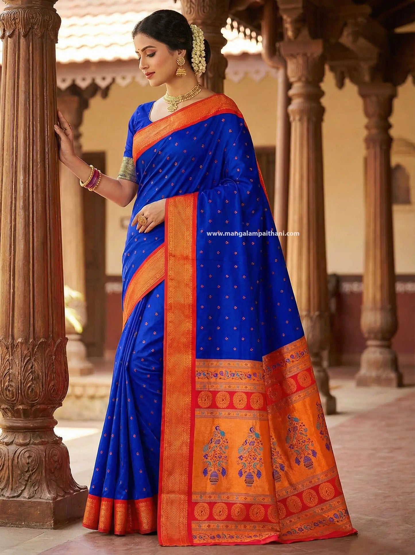 blue and orange saree