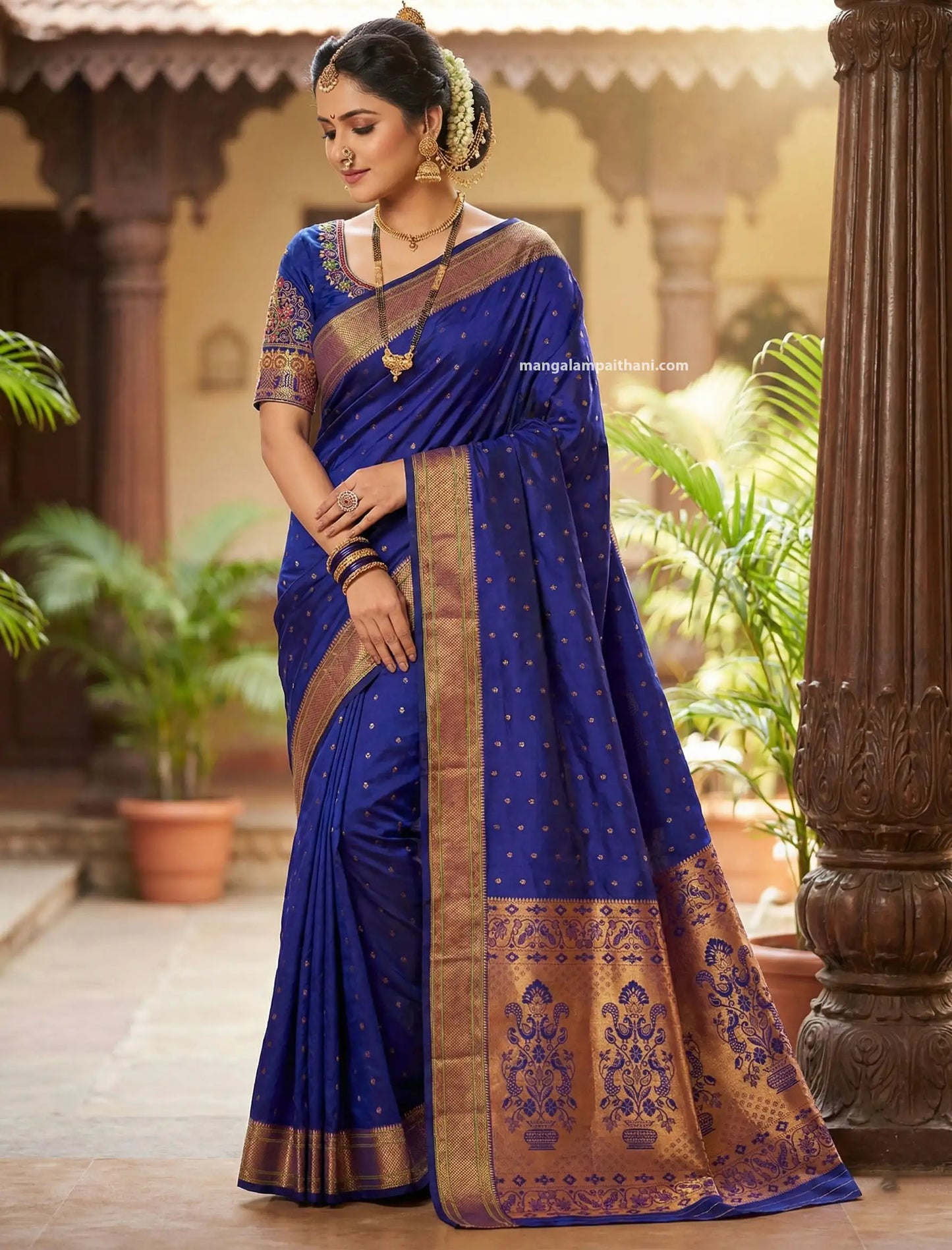 blue paithani yevla saree mangalam paithani