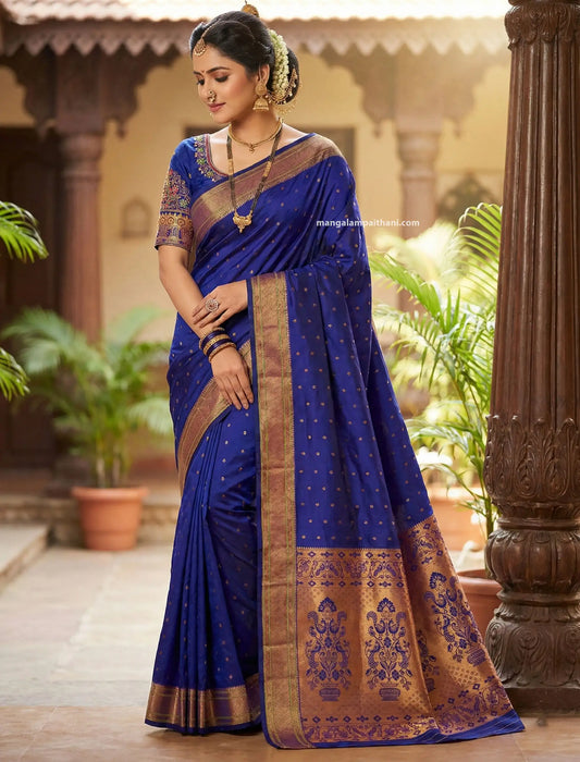 blue paithani yevla saree mangalam paithani