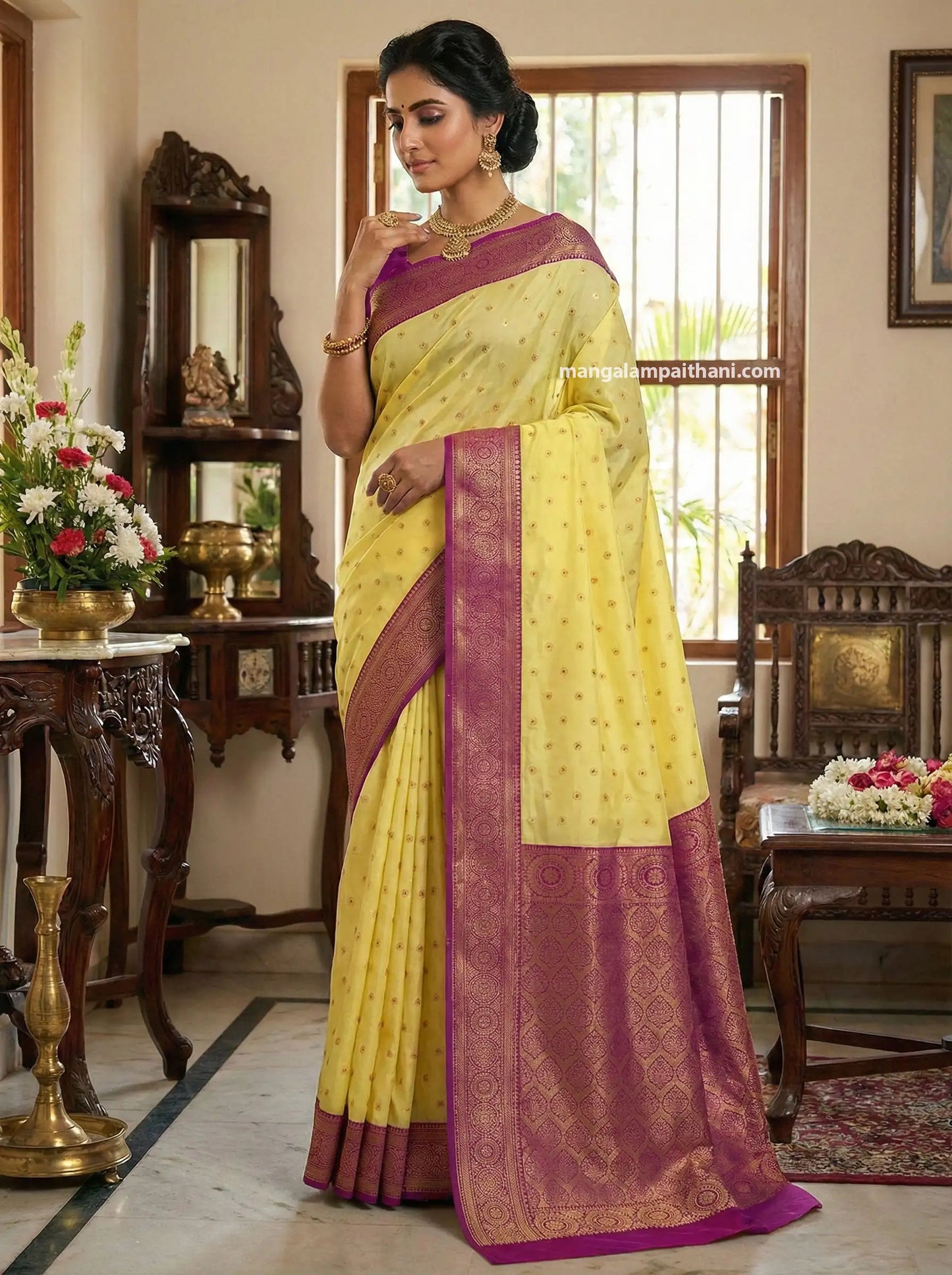 yellow kanjivaram paithani saree mangalam paithani yellow saree