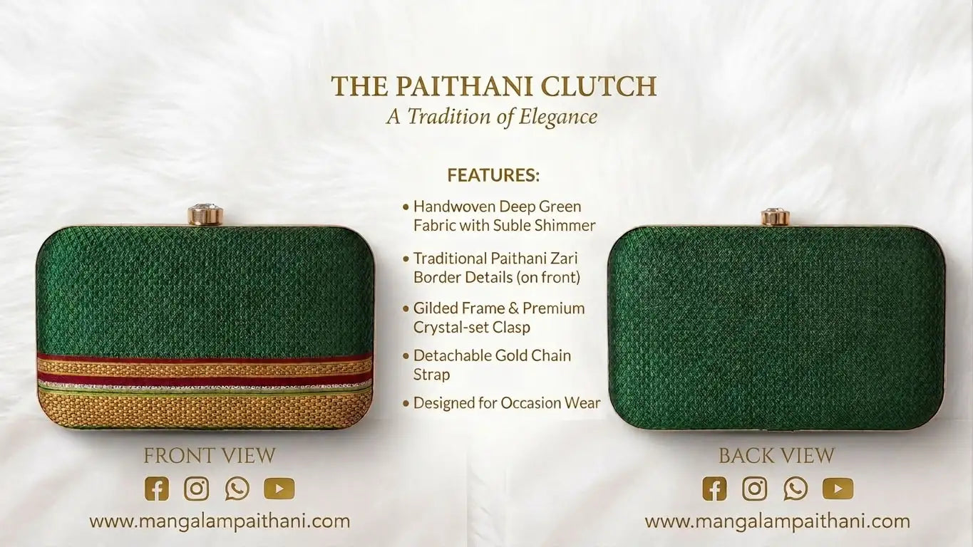Designer green clutch with golden detailing