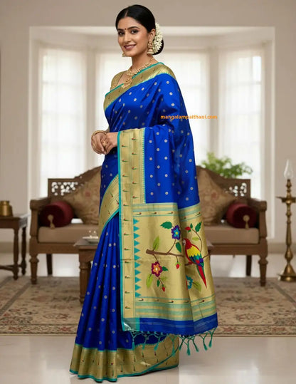 blue paithani muniya saree