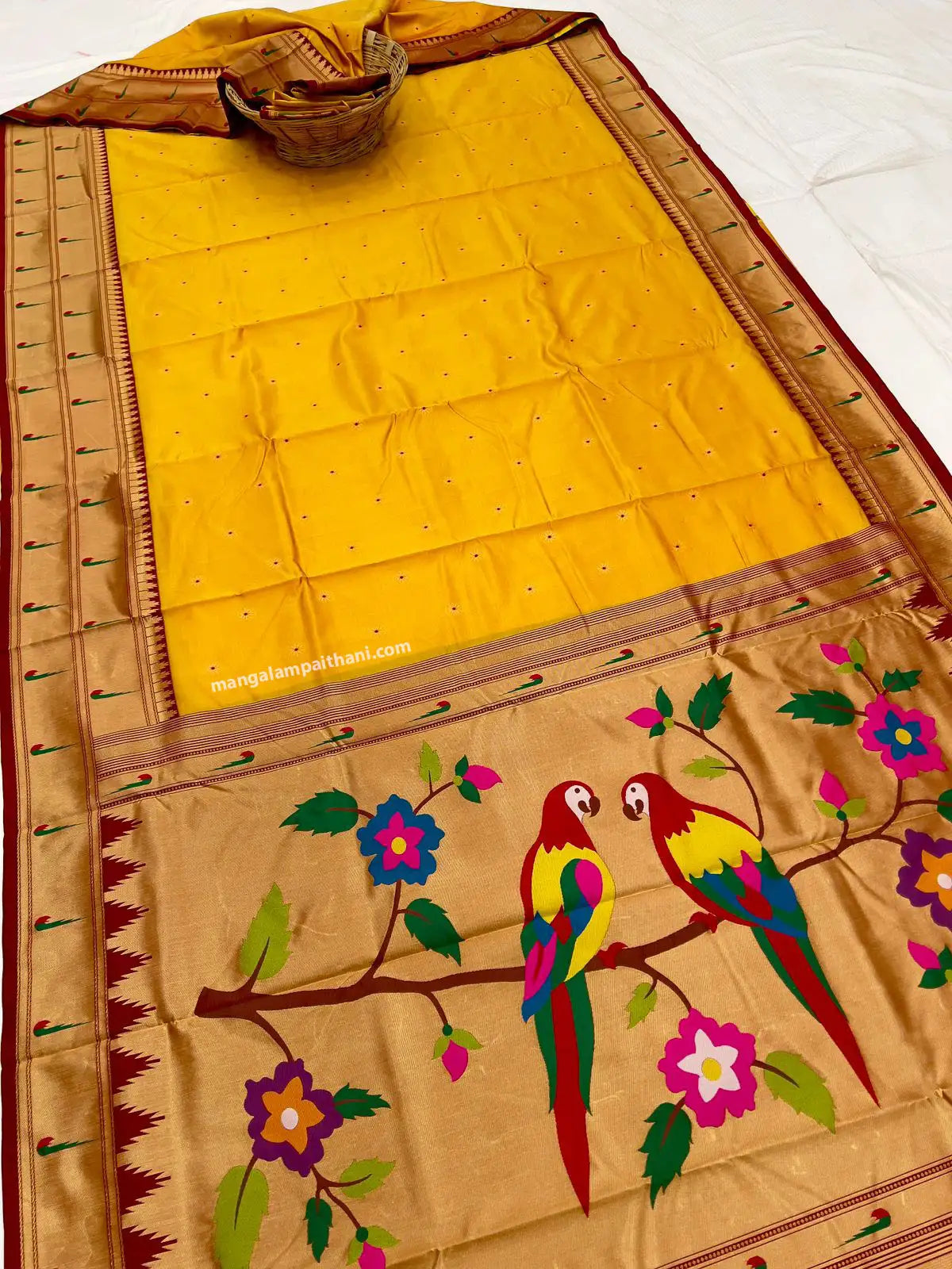 yellow paithani saree