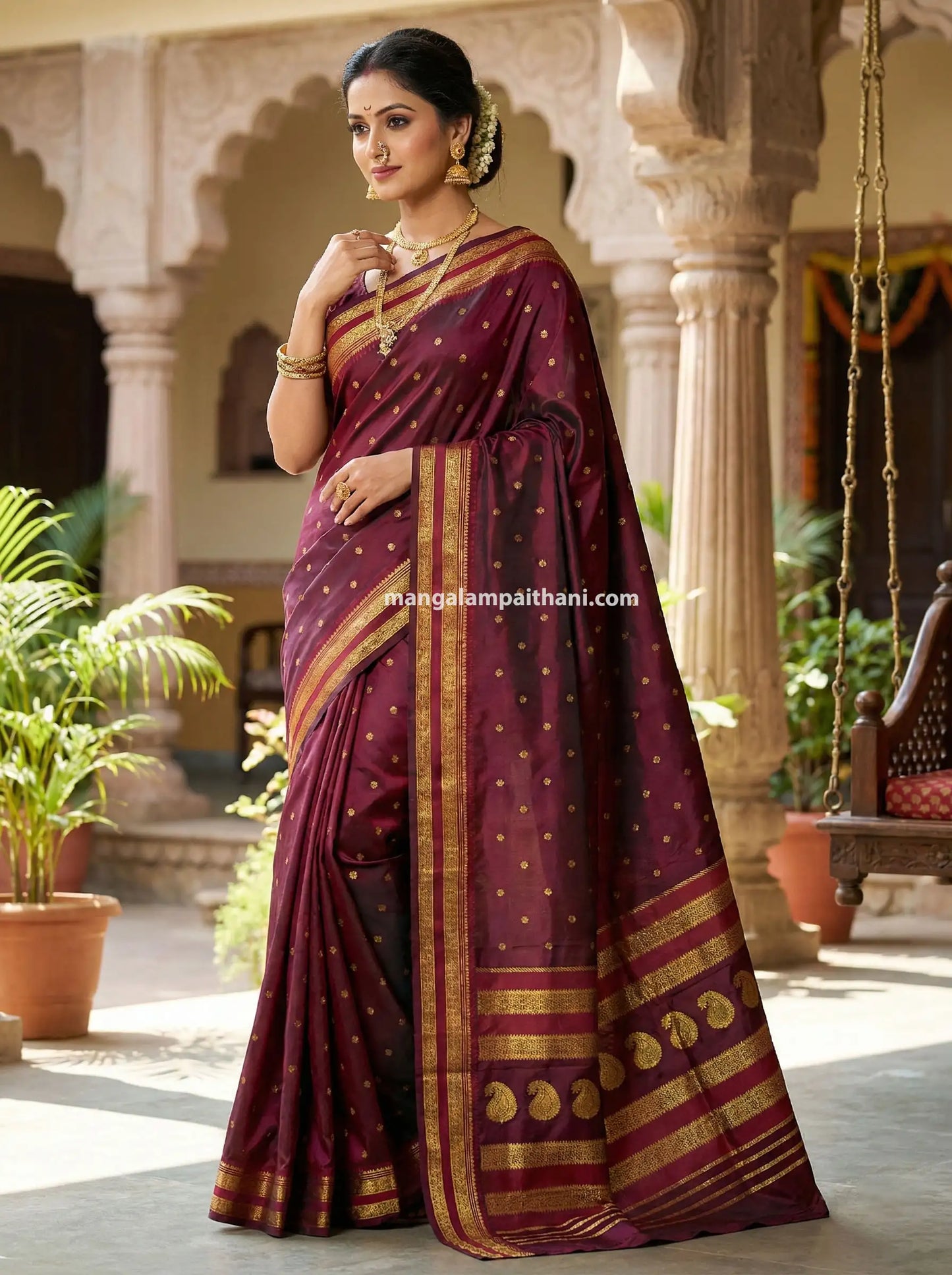 maroon paithani saree
