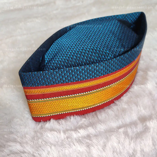 navy blue khan topi mangalam paithani topi