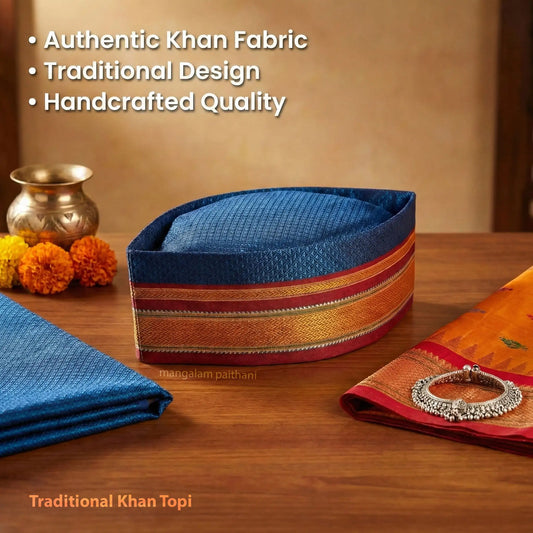 blue khan topi, mangalam topi collection, traditional topi for puja, gandhi topi