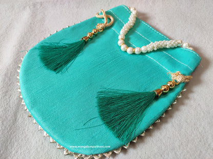 blue paithani pouch