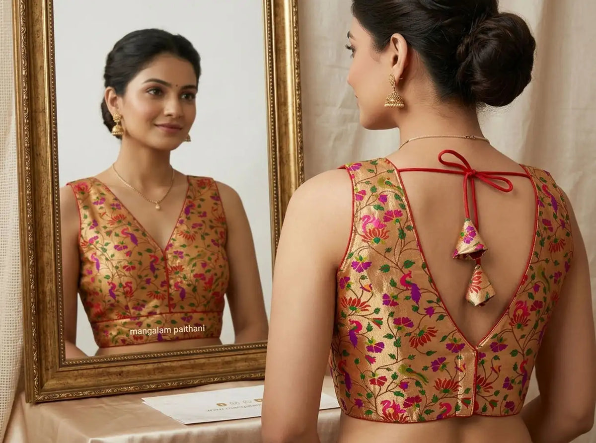 sleeveless designer paithani blouse
