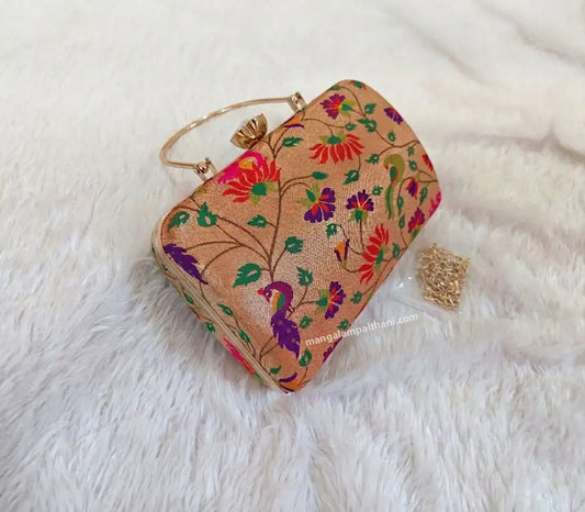 Mangalam Paithani traditional floral ethnic clutch bag for women