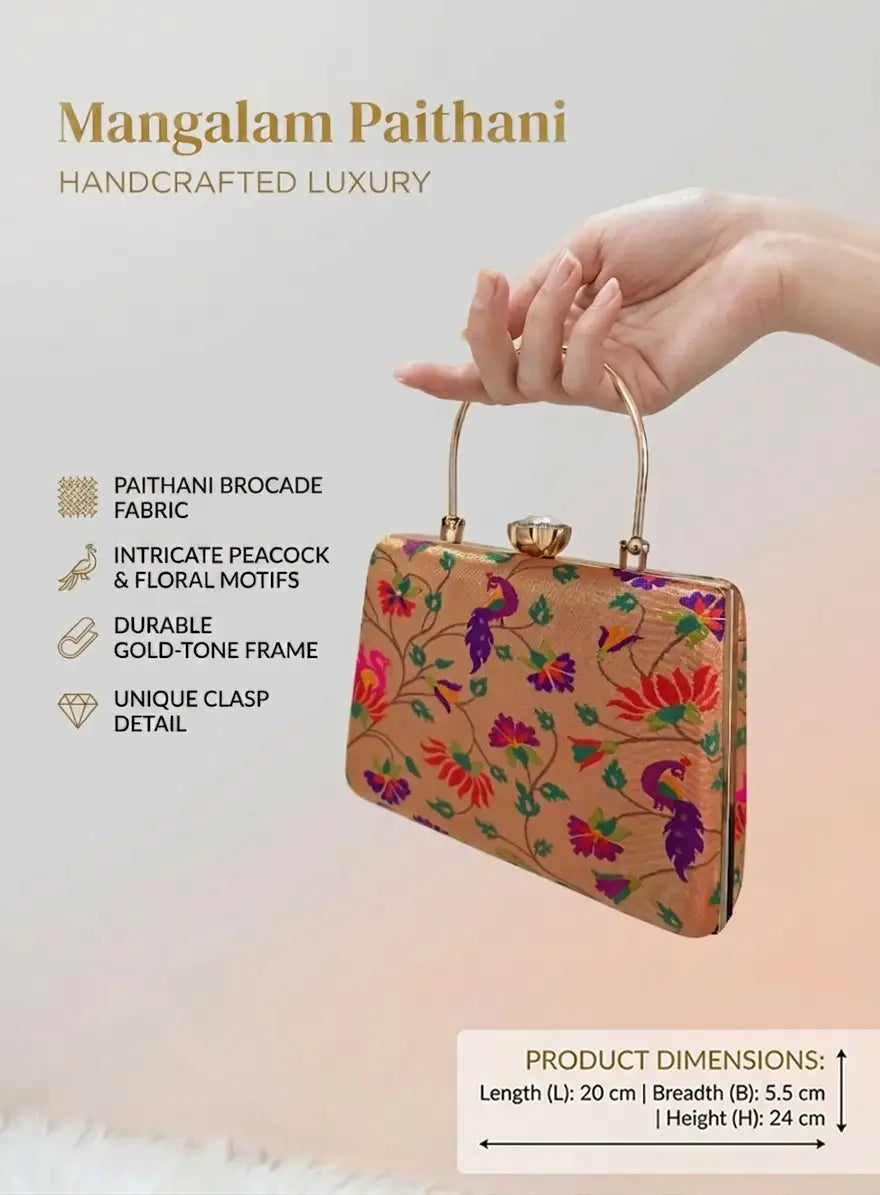 Designer peacock motif Paithani purse