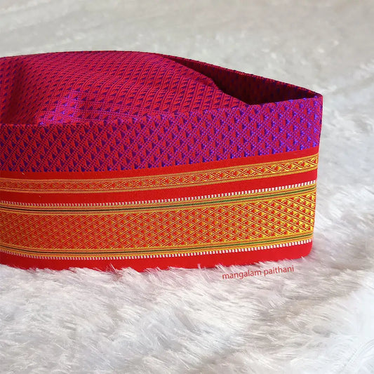 purple khan topi for puja, wedding topi, mangalam paithani topi