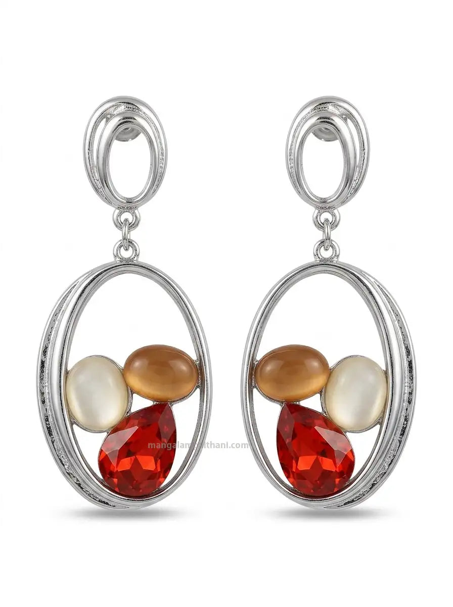 Silver frame multicolor earrings