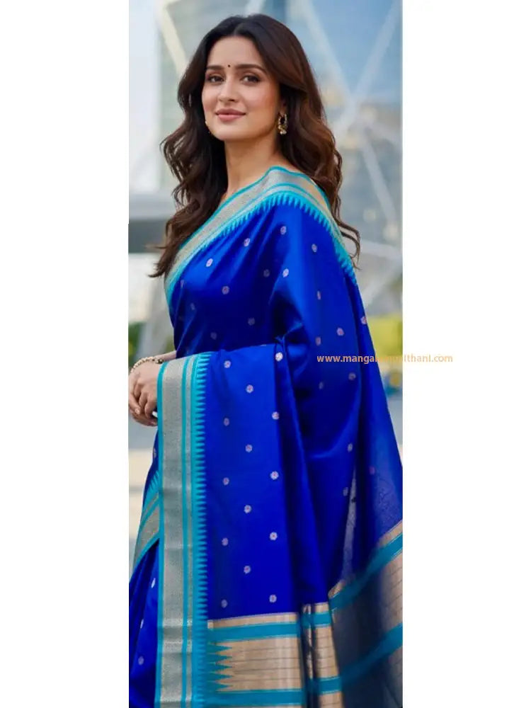 wearing a blue saree