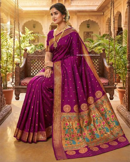 traditional purple saree, mangalam paithani store