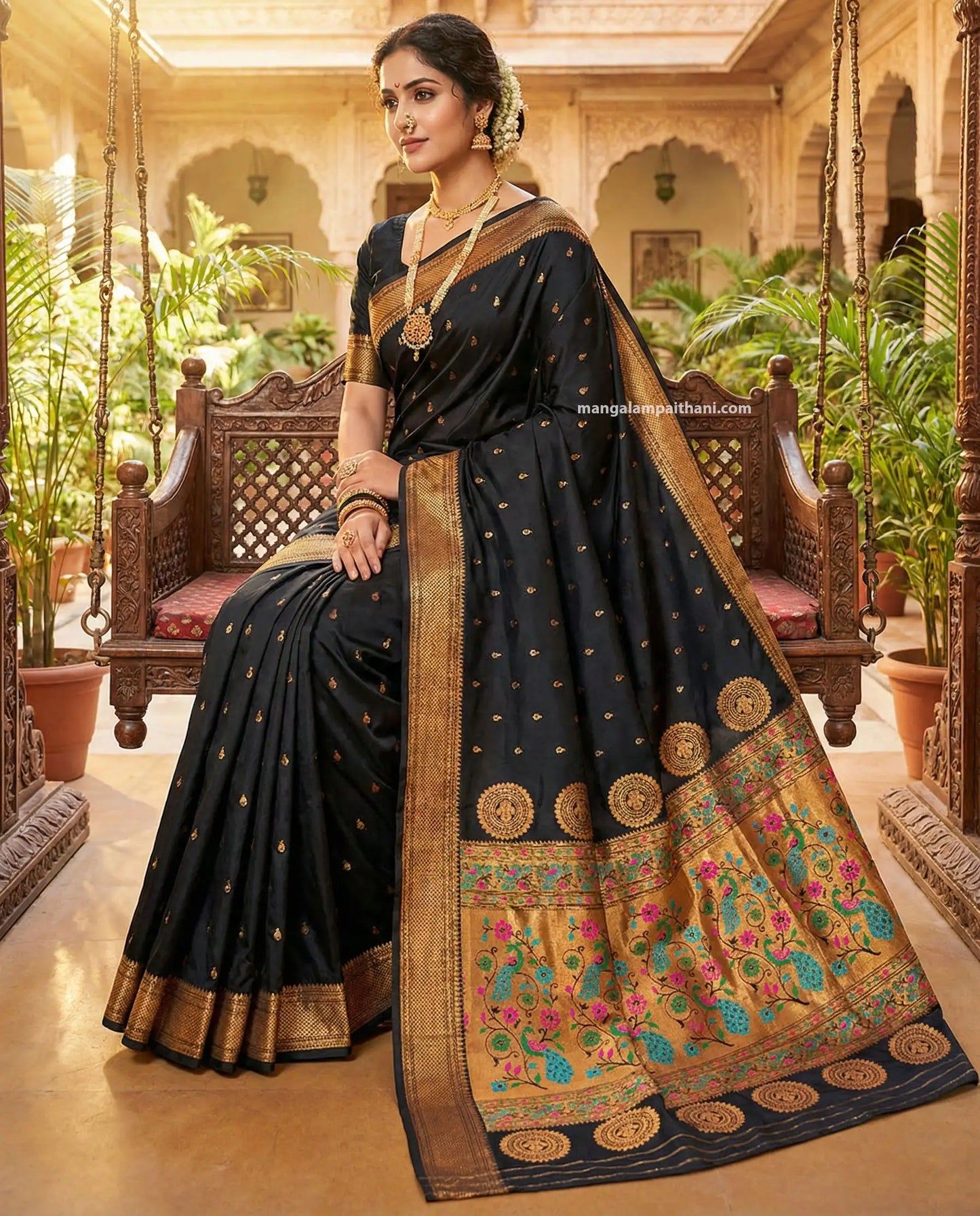 traditional black paithani yeola saree
