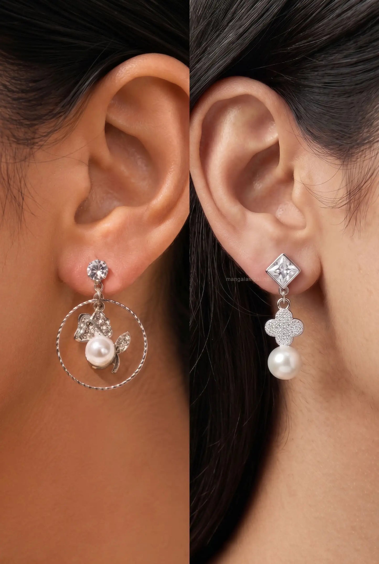 Elegant silver-tone pearl drop designer earrings combo for women