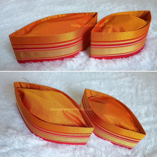 orange topi mangalam paithani khun topi