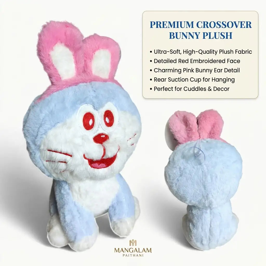 Plush bunny toy with pink ears