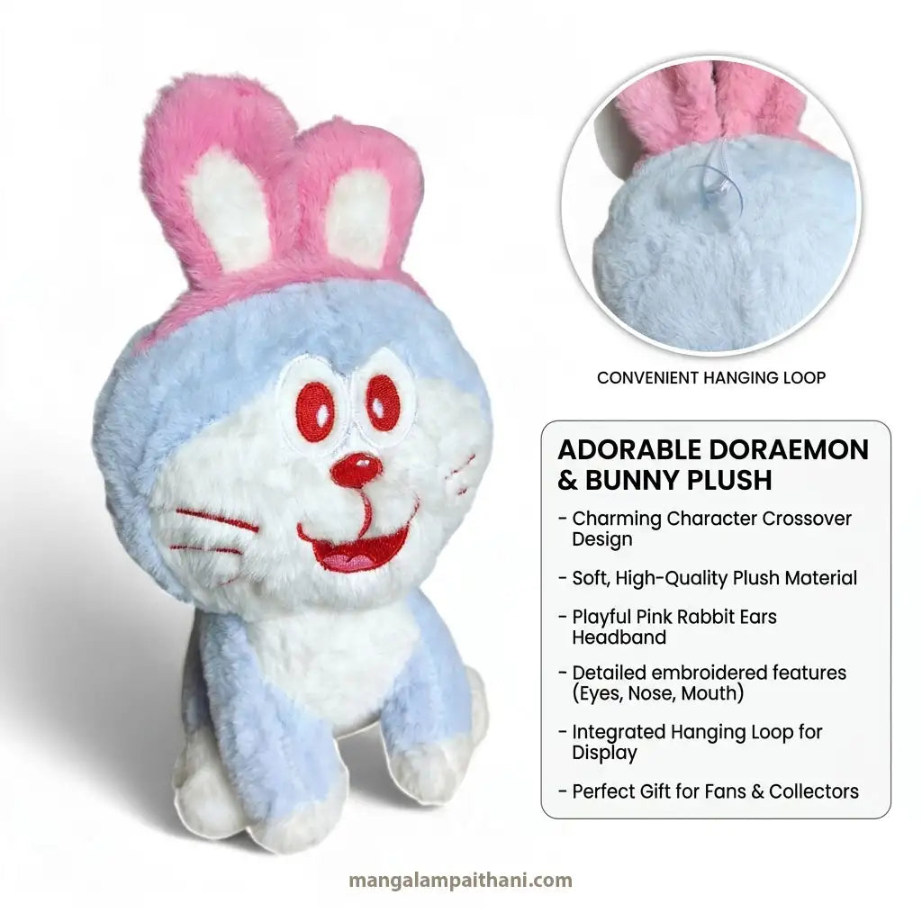 soft plush doraemon teddy with bunny ears