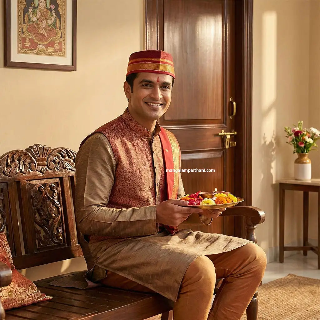 Man in traditional attire wearing khan topi, mangalam paithani mahotsav